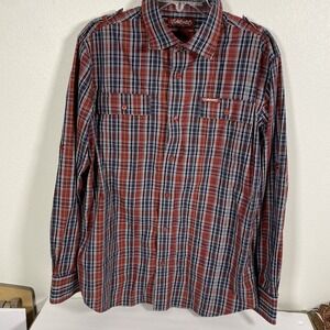 Ecko Unlimited Men's L/S Button Up Shirt Plaid Large DBL Pocket W1